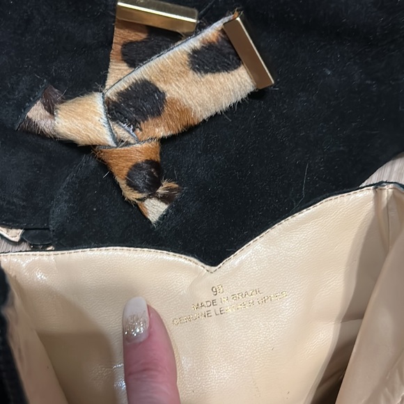 Talbots Black suede heeled ankle boots with leopard print bows on sides. NWT - Picture 10 of 12